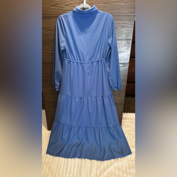 SHEIN Blue Long Sleeve Tiered Maxi Shirt Dress - Picture 2 of 3